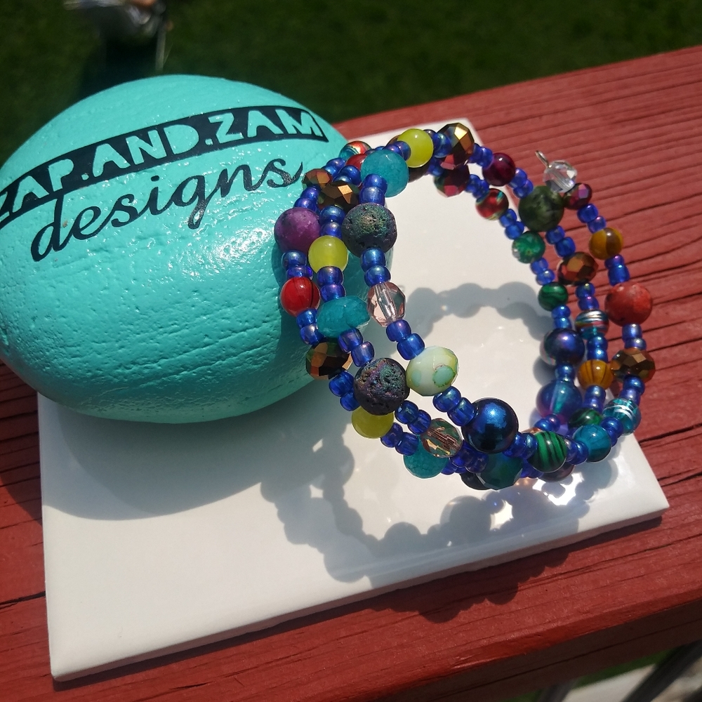 NEW Jasper Lava Stone Blue Opal Bracelet Gemstone Unique Gift Festival Handmade - Picture 13 of 16